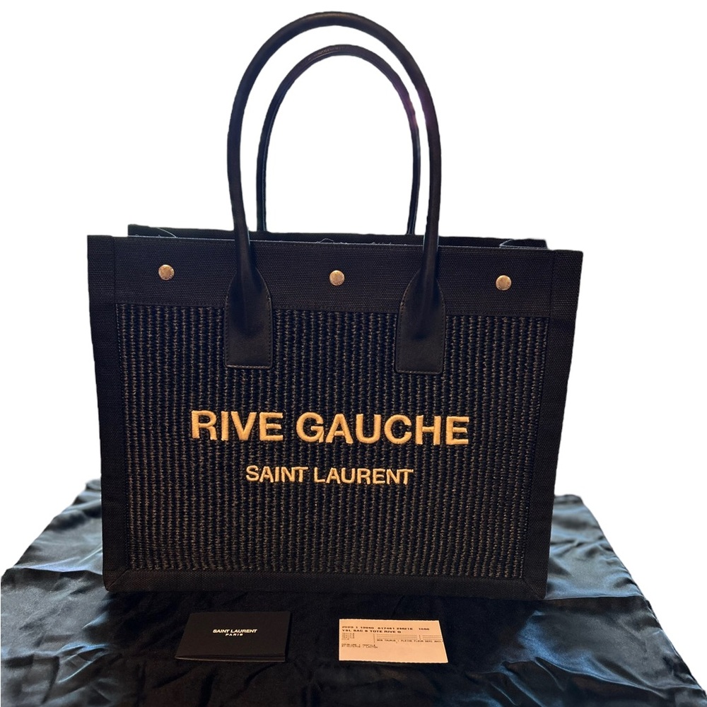 LIKE NEW YSL SAINT LAURENT RIVE GAUCHE RAFFIA SMALL TOTE HANDBAG - Picture 2 of 16